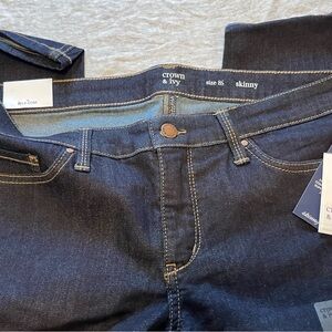 crown & ivy Dark Indigo Skinny Jeans with Contrast Stitching